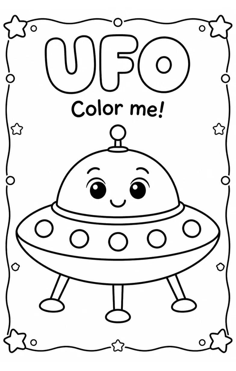UFO Coloring Pages — free printable Kindergarten Art worksheet