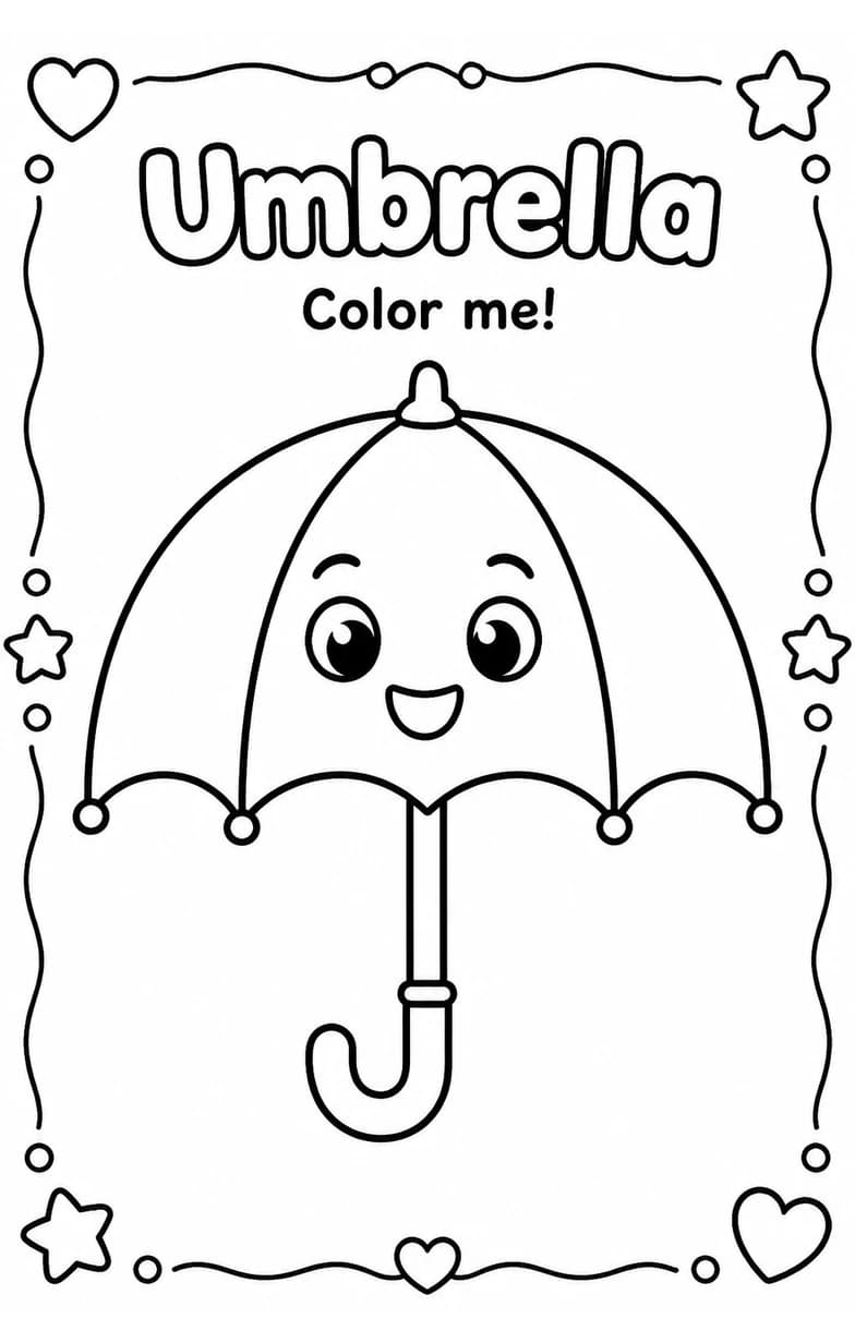 Umbrella Coloring Pages — free printable Kindergarten Art worksheet