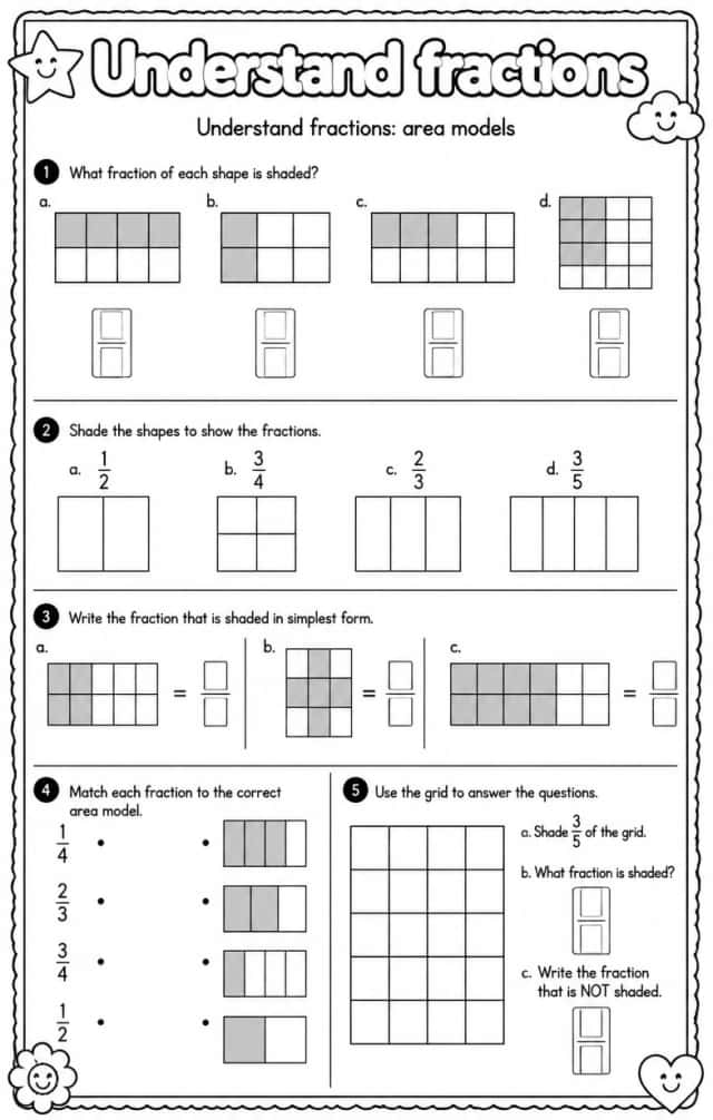 Understand fractions: area models