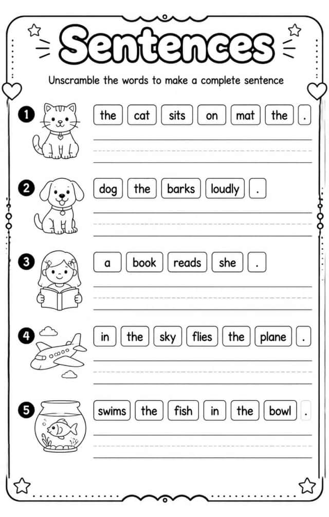 Unscramble the words to make a complete sentence