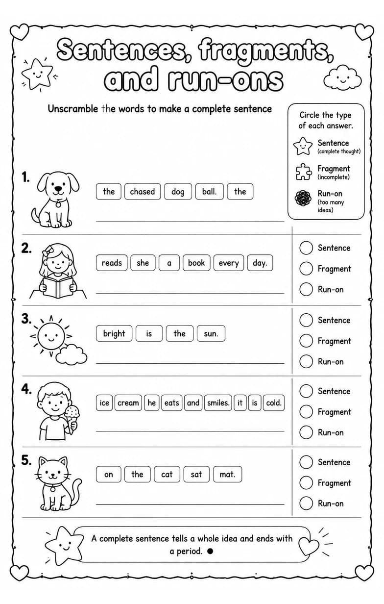 Unscramble the words to make a complete sentence — free printable Grammar and mechanics English worksheet