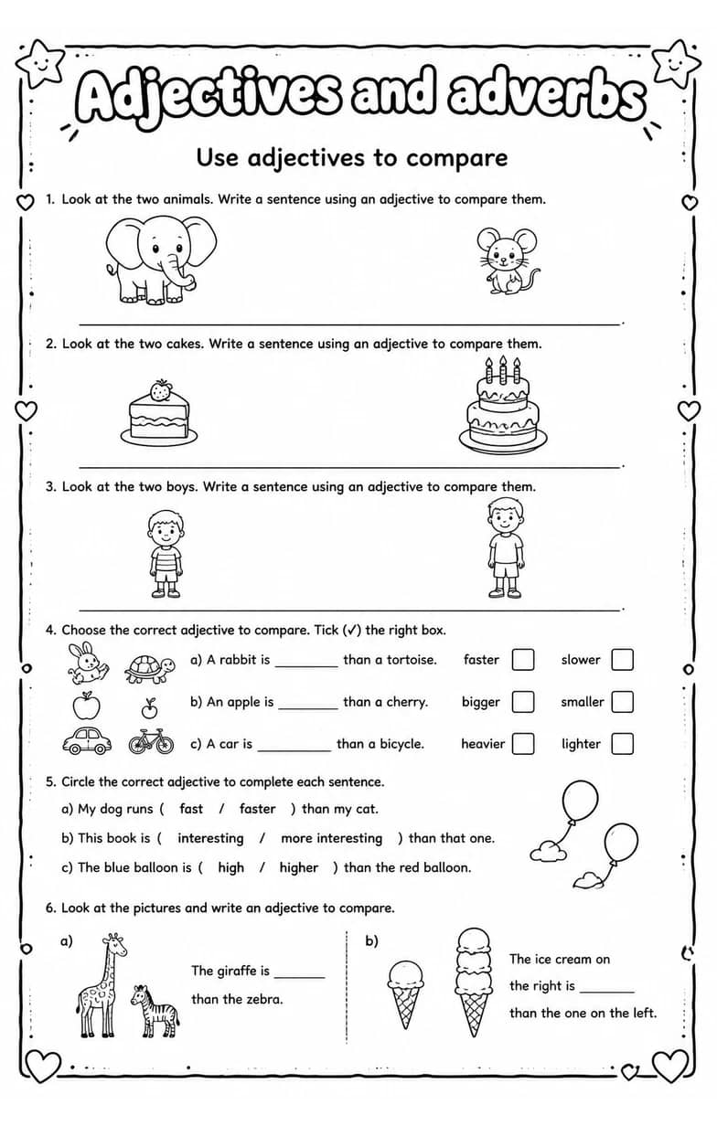 Use adjectives to compare — free printable Grammar and mechanics English worksheet