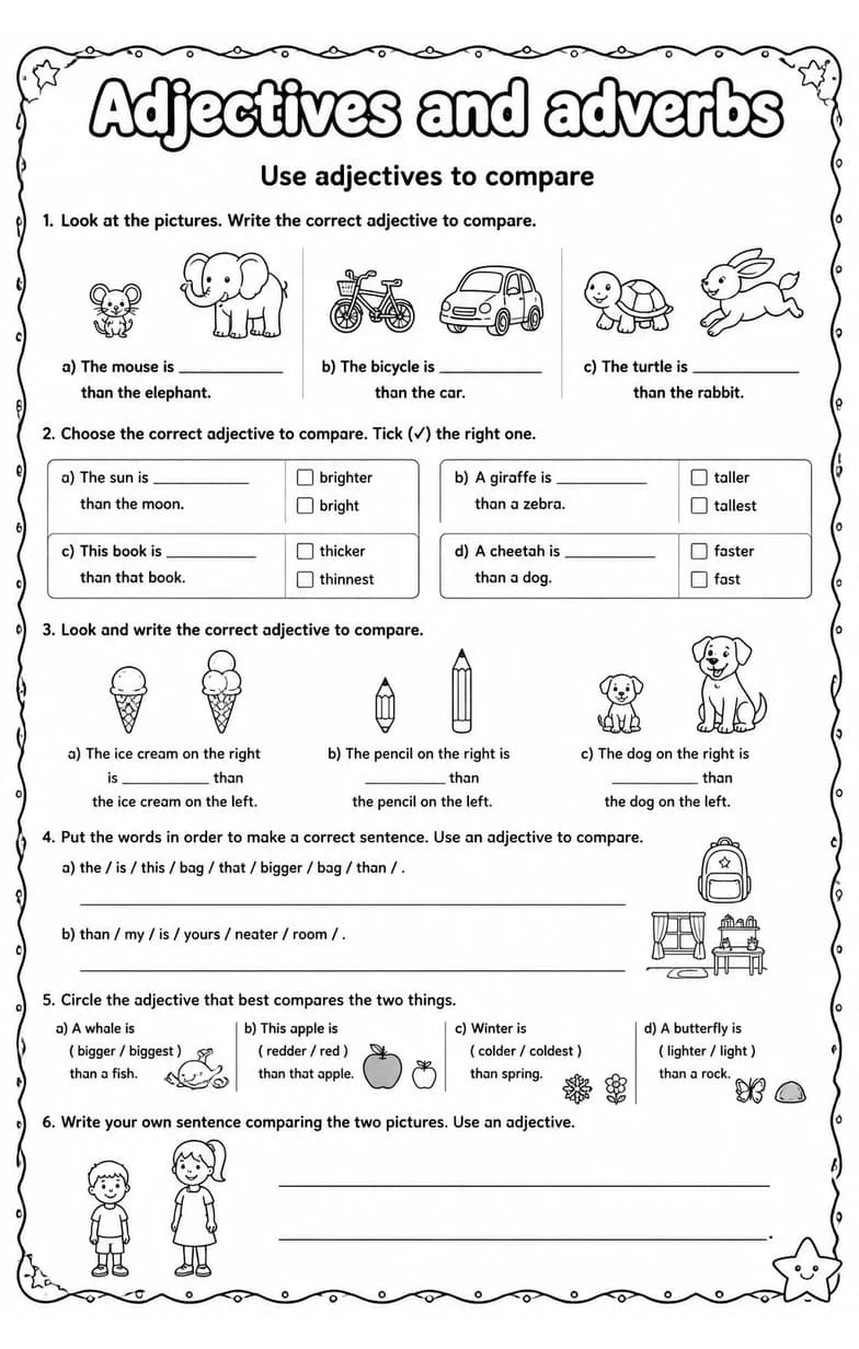 Use adjectives to compare — free printable Grammar and mechanics English worksheet
