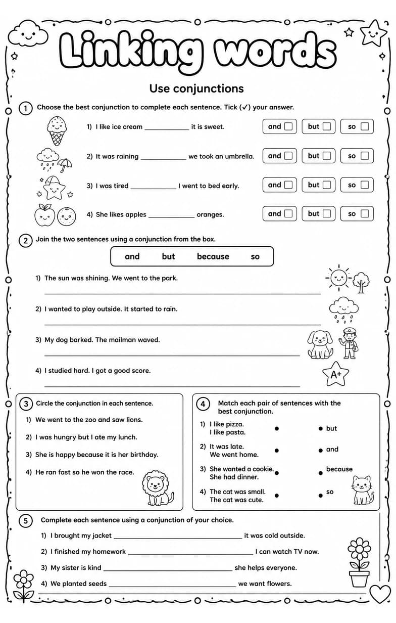 Use conjunctions — free printable Writing strategies English worksheet