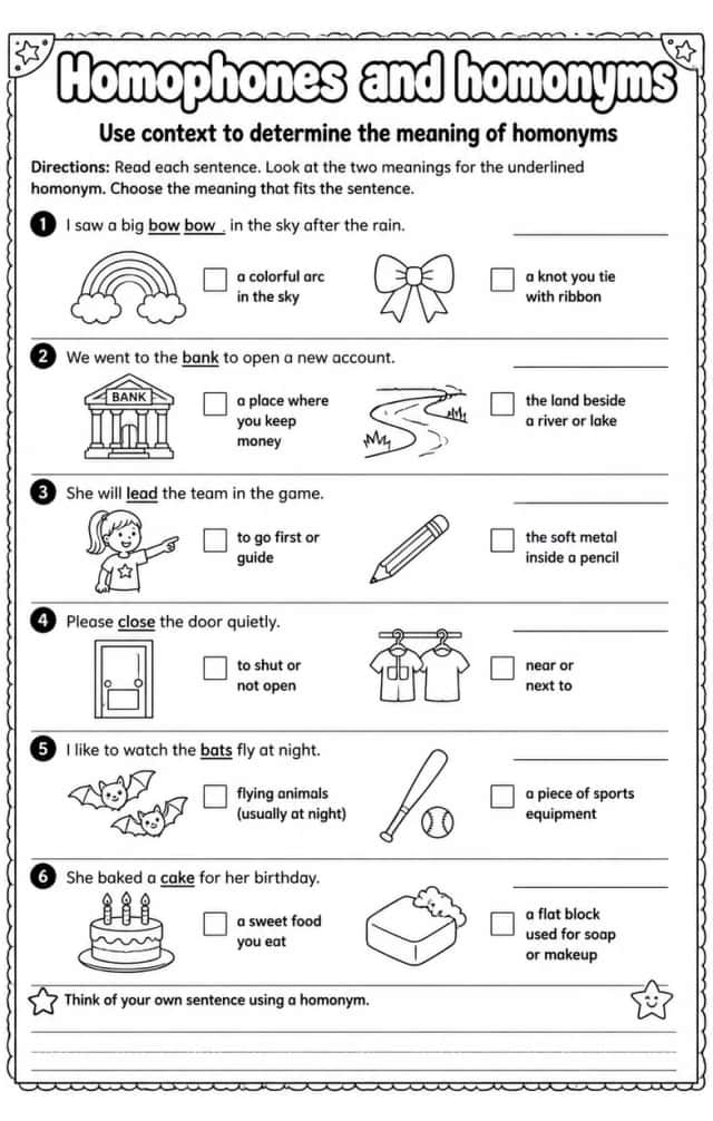Use context to determine the meaning of homonyms