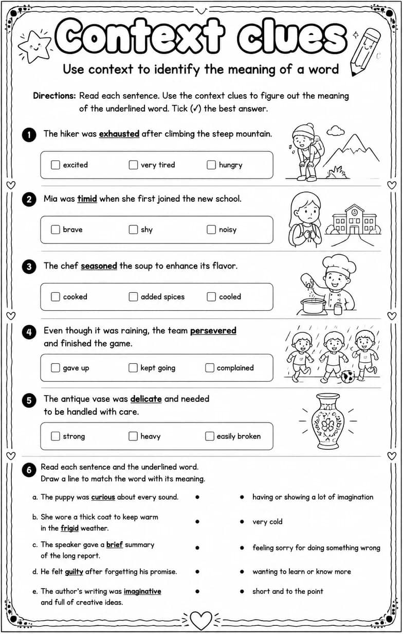 Use context to identify the meaning of a word — free printable Vocabulary English worksheet