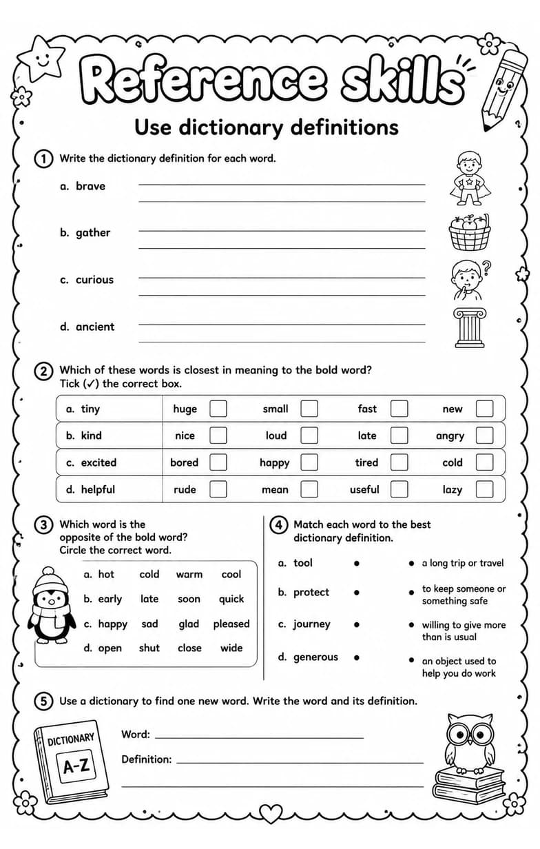 Use dictionary definitions — free printable Vocabulary English worksheet