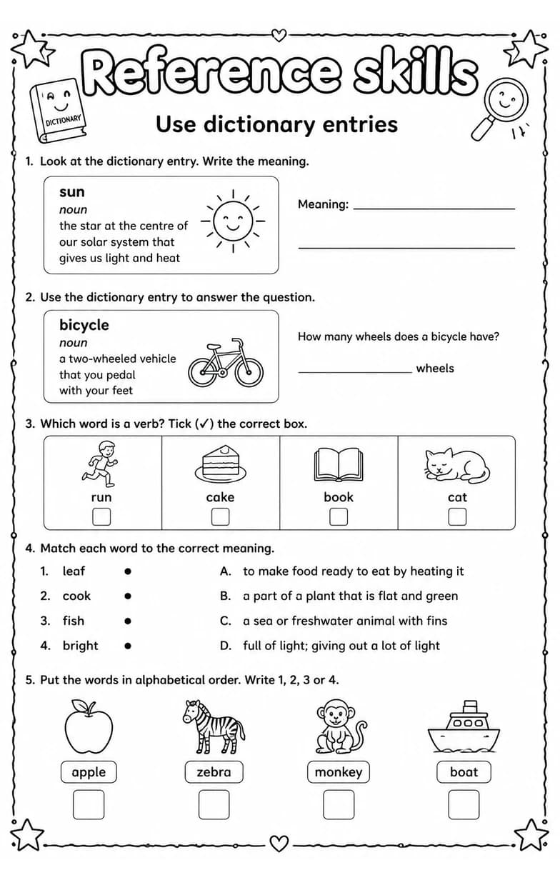 Use dictionary entries — free printable Grade 2 English & Reading worksheet