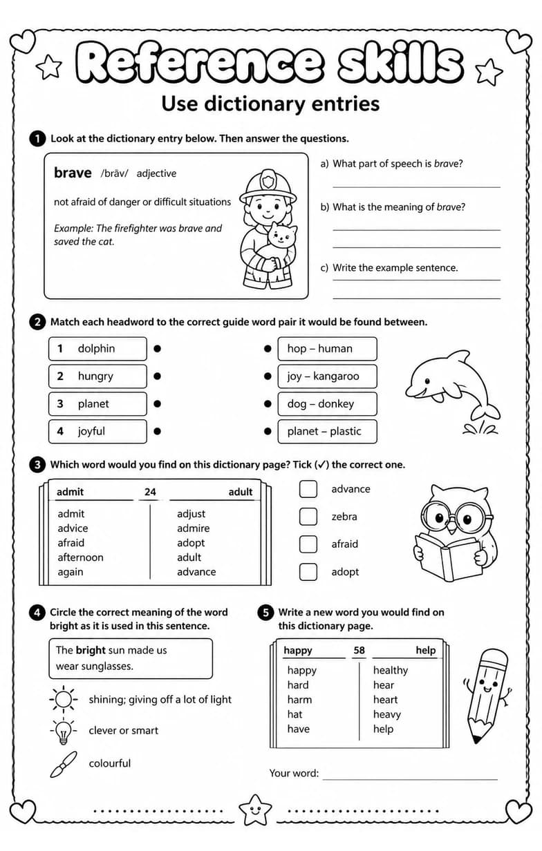 Use dictionary entries — free printable Vocabulary English worksheet