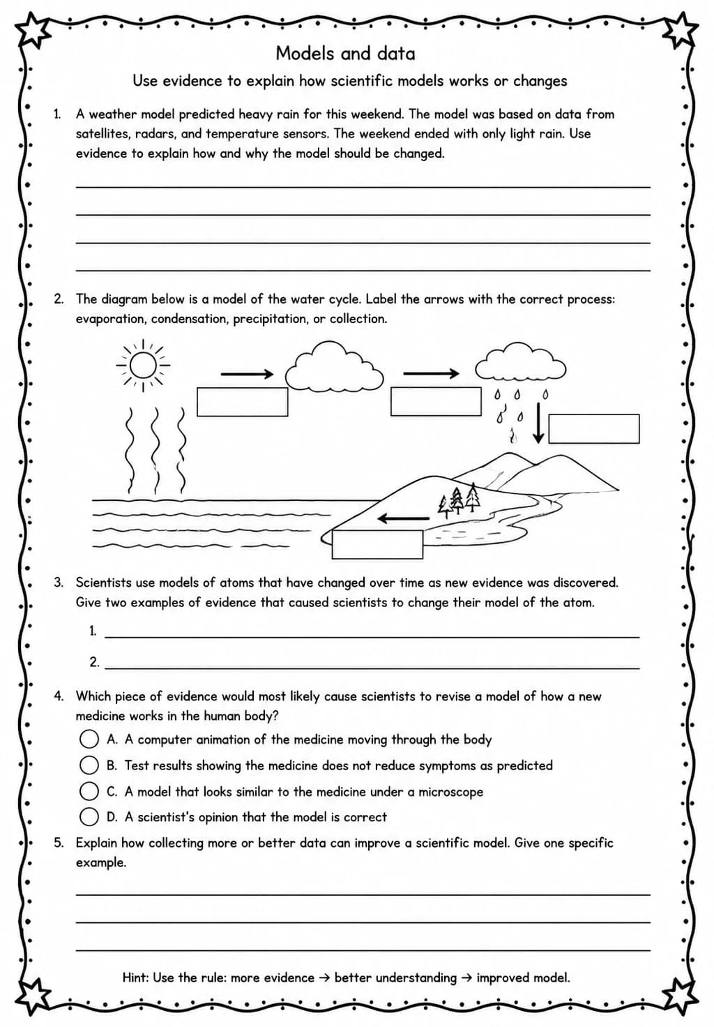Use evidence to explain how scientific models works or changes — free printable Middle School Science worksheet