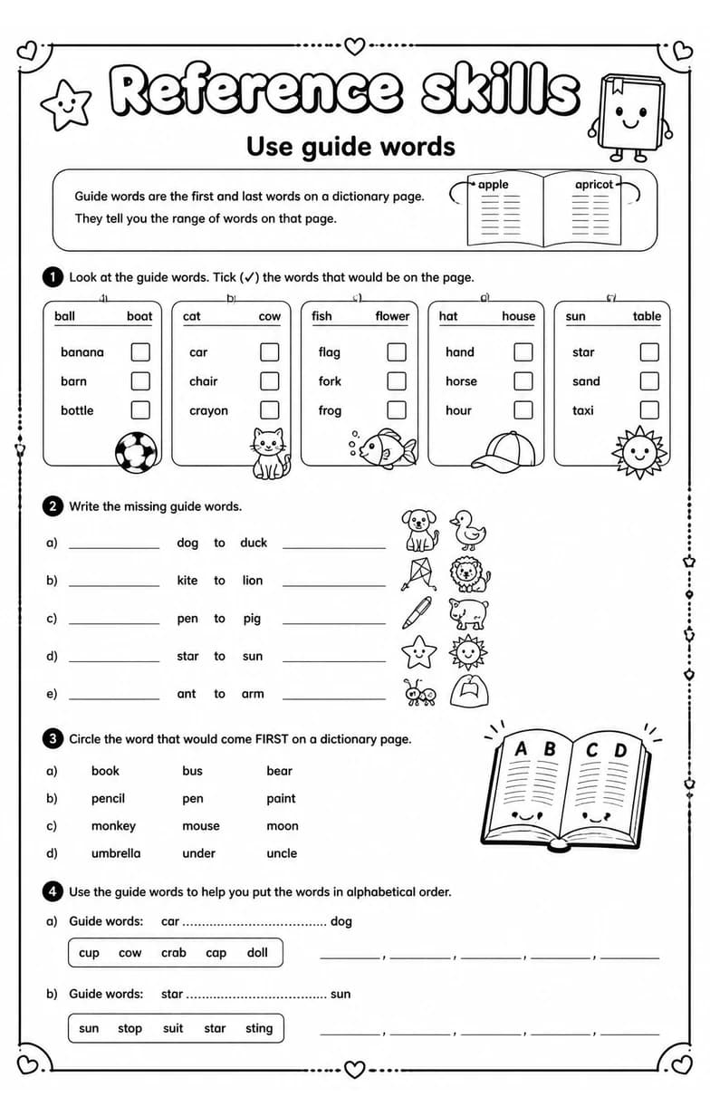 Use guide words — free printable Vocabulary English worksheet
