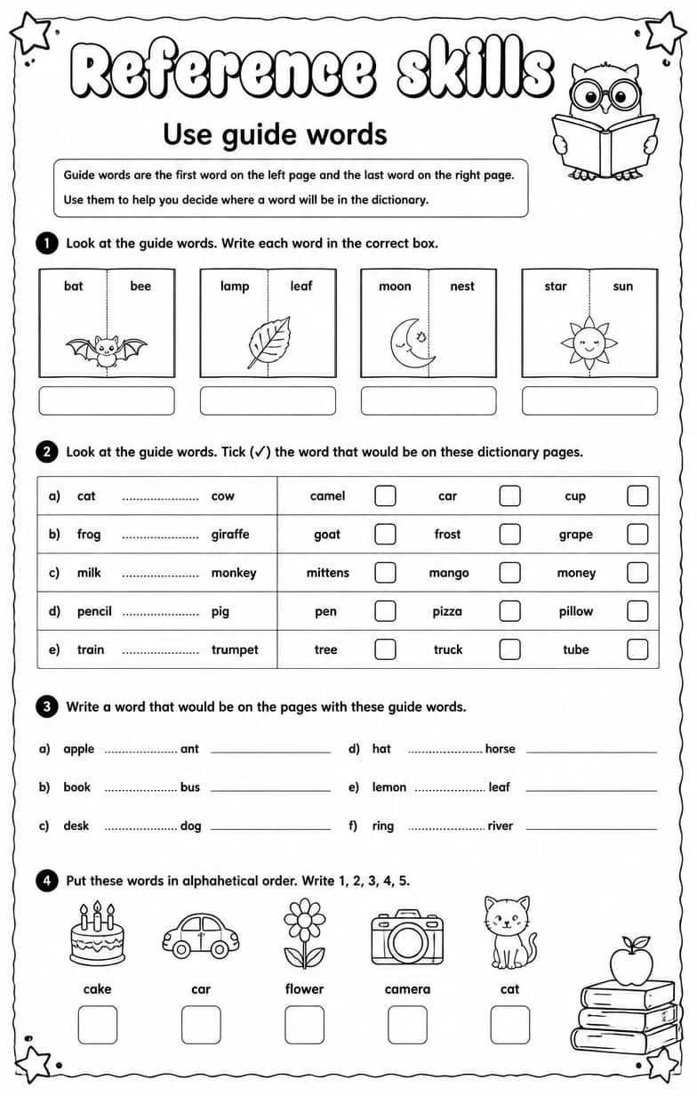 Use guide words — free printable Vocabulary English worksheet