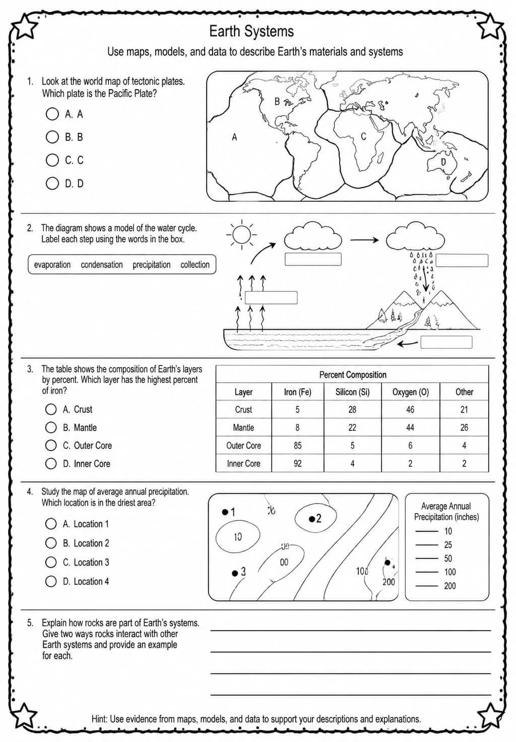 Use maps, models, and data to describe Earth's materials and systems — free printable High School Science worksheet