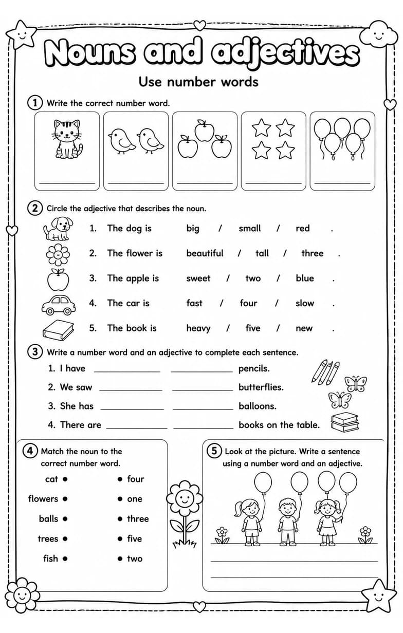 Use number words — free printable Vocabulary English worksheet