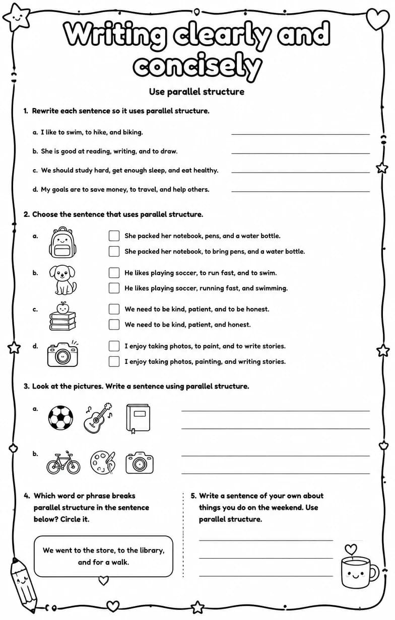 Use parallel structure — free printable Writing strategies English worksheet