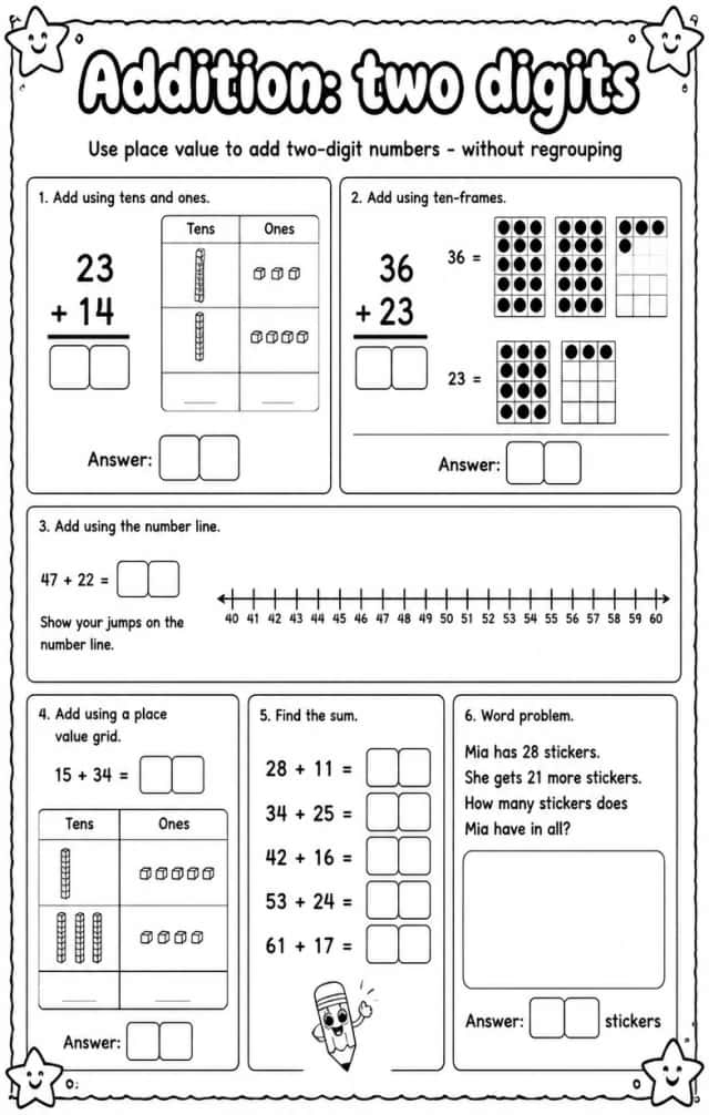 Use place value to add two-digit numbers - without regrouping