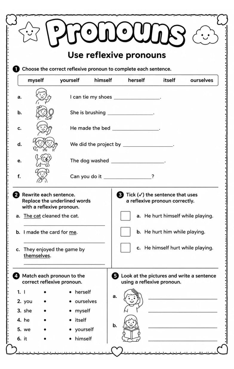Use reflexive pronouns — free printable Grade 2 English & Reading worksheet