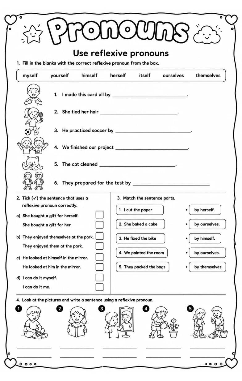 Use reflexive pronouns — free printable Grammar and mechanics English worksheet
