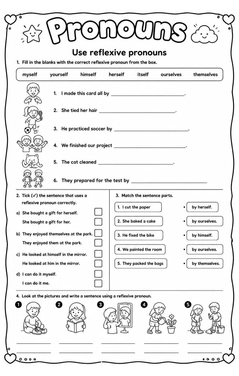 Use reflexive pronouns — free printable Grade 3 English & Reading worksheet