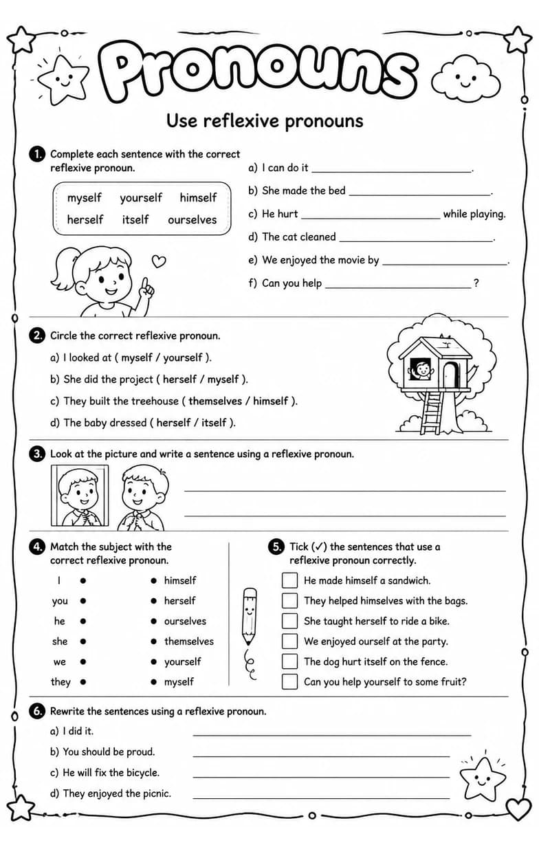 Use reflexive pronouns — free printable Grammar and mechanics English worksheet