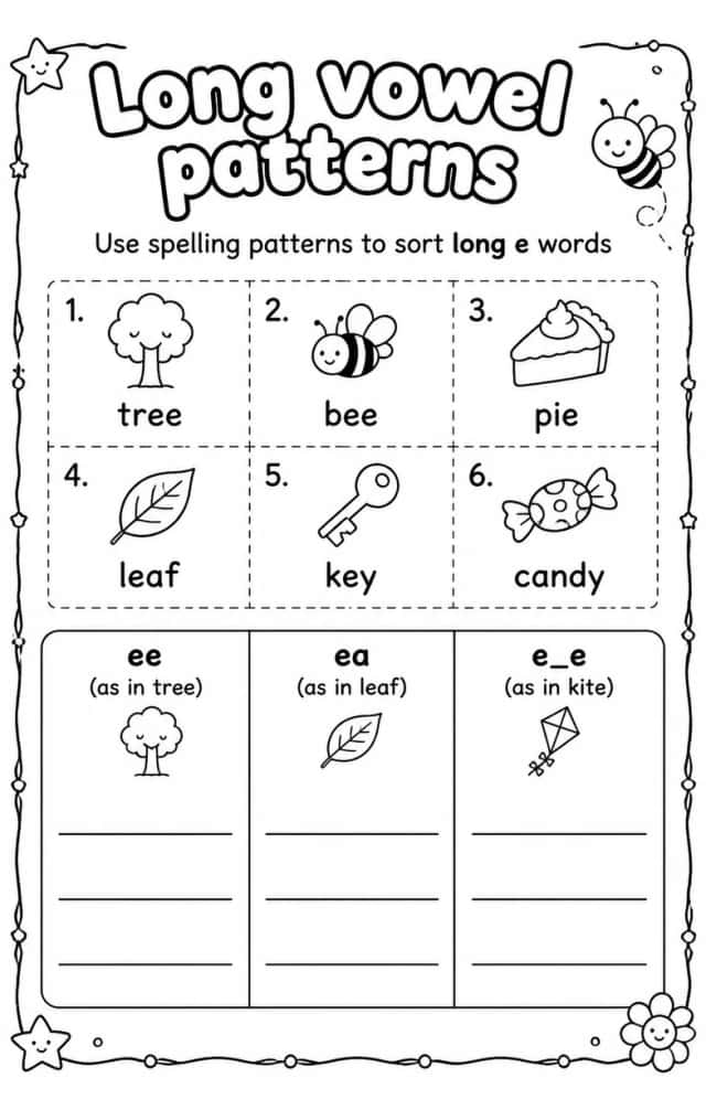 Use spelling patterns to sort long e words