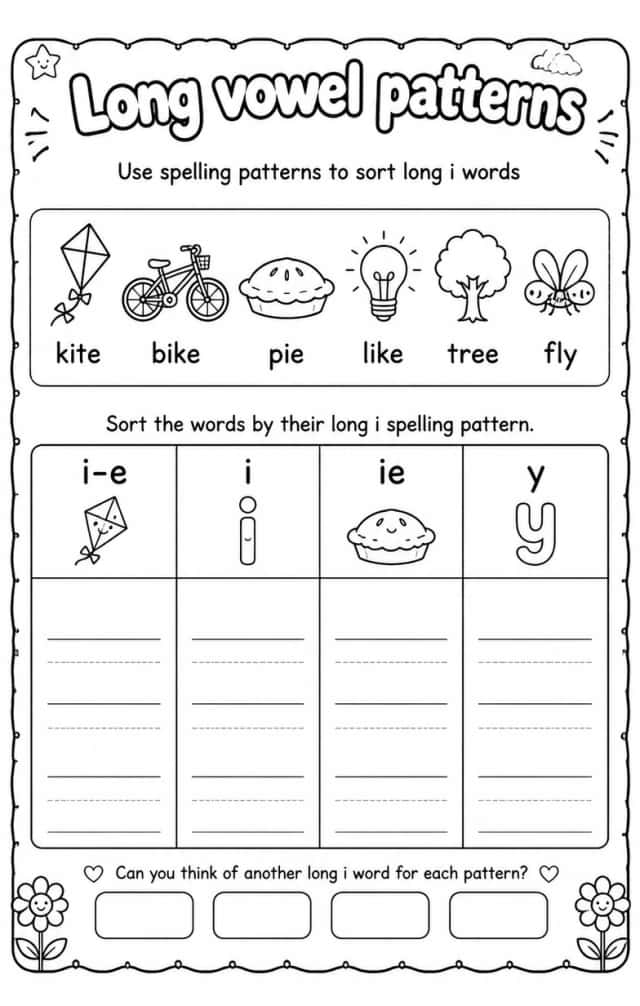 Use spelling patterns to sort long i words