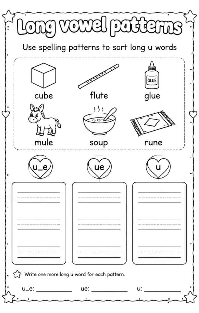 Use spelling patterns to sort long u words