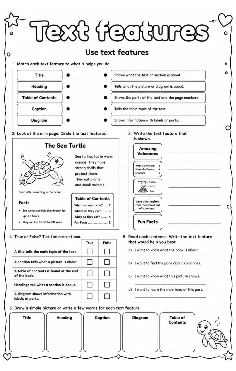 Use text features — free printable Reading strategies English worksheet