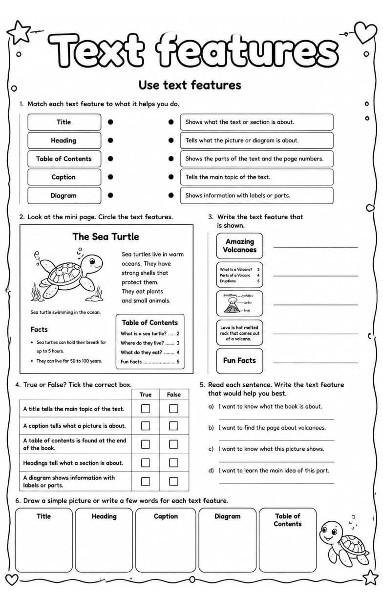 Use text features — free printable Reading strategies English worksheet