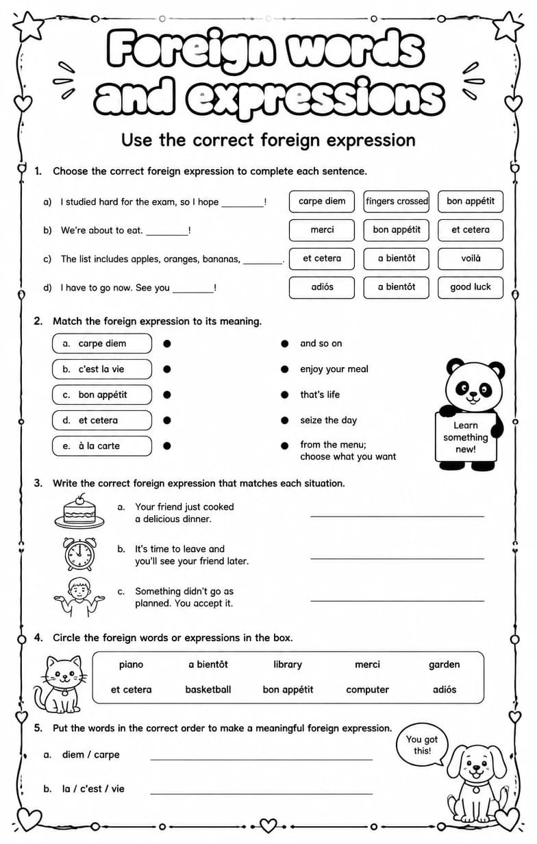 Use the correct foreign expression — free printable Vocabulary English worksheet