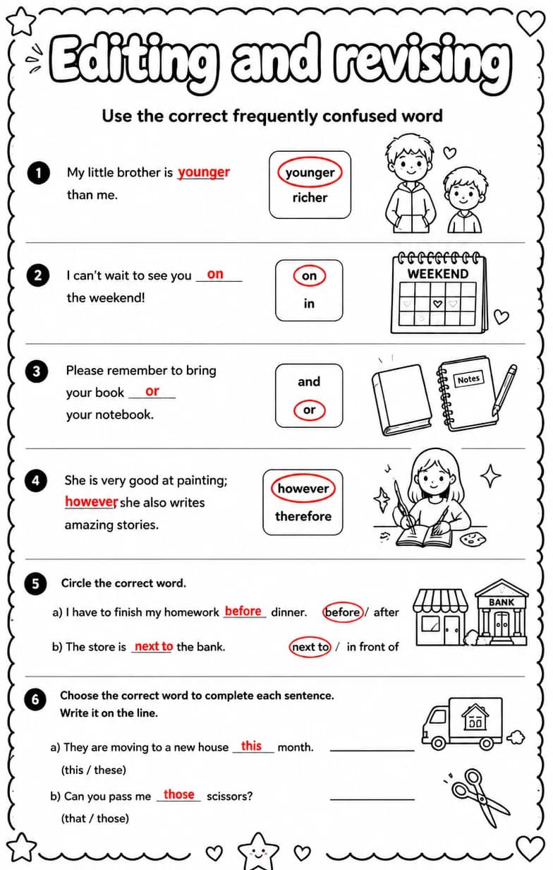 Answer key for Use the correct frequently confused word — free printable English & Reading worksheet
