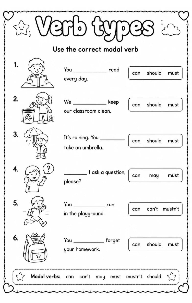 Use the correct modal verb — free printable Grammar and mechanics English worksheet