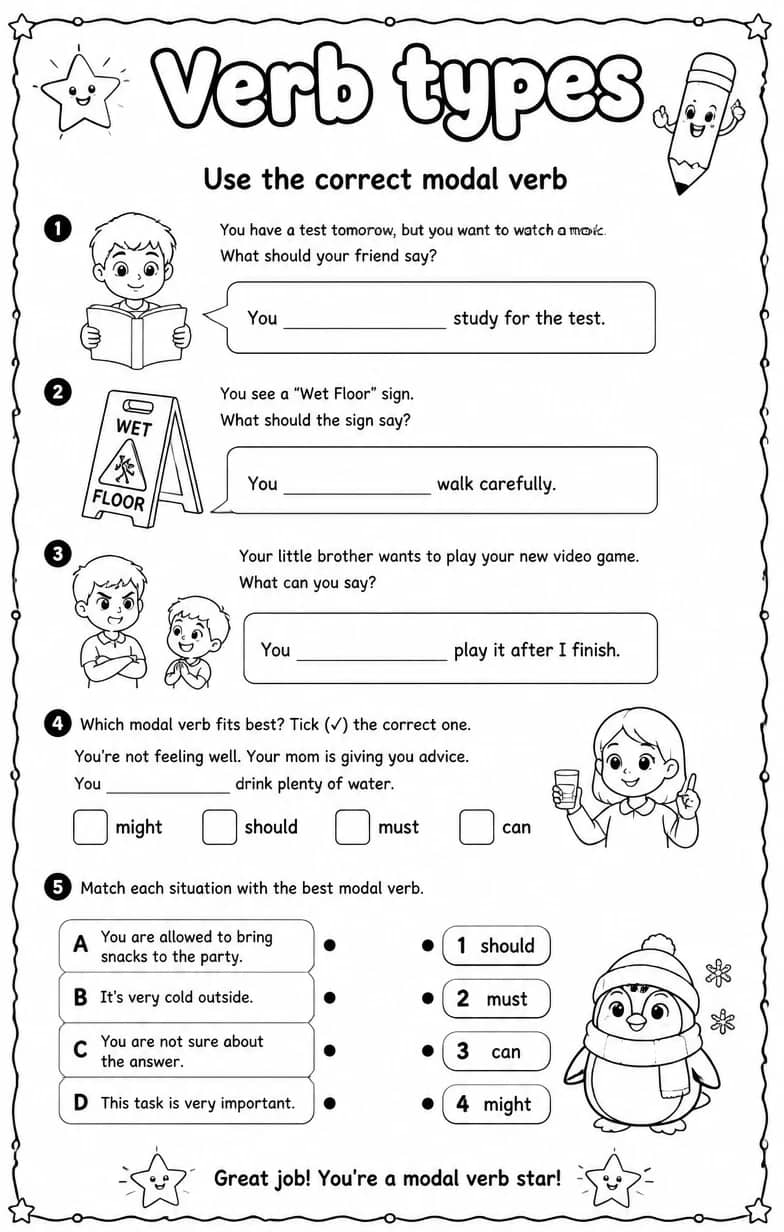 Use the correct modal verb — free printable Grammar and mechanics English worksheet