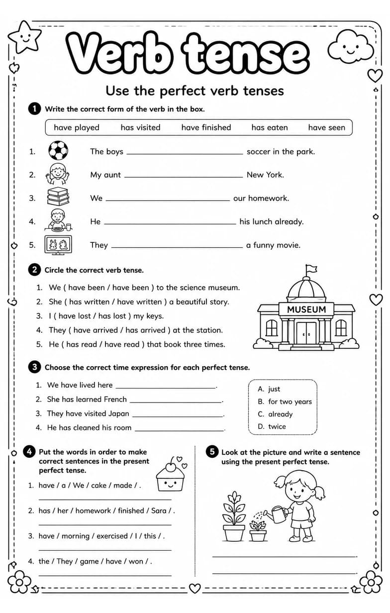 Use the perfect verb tenses — free printable Grammar and mechanics English worksheet