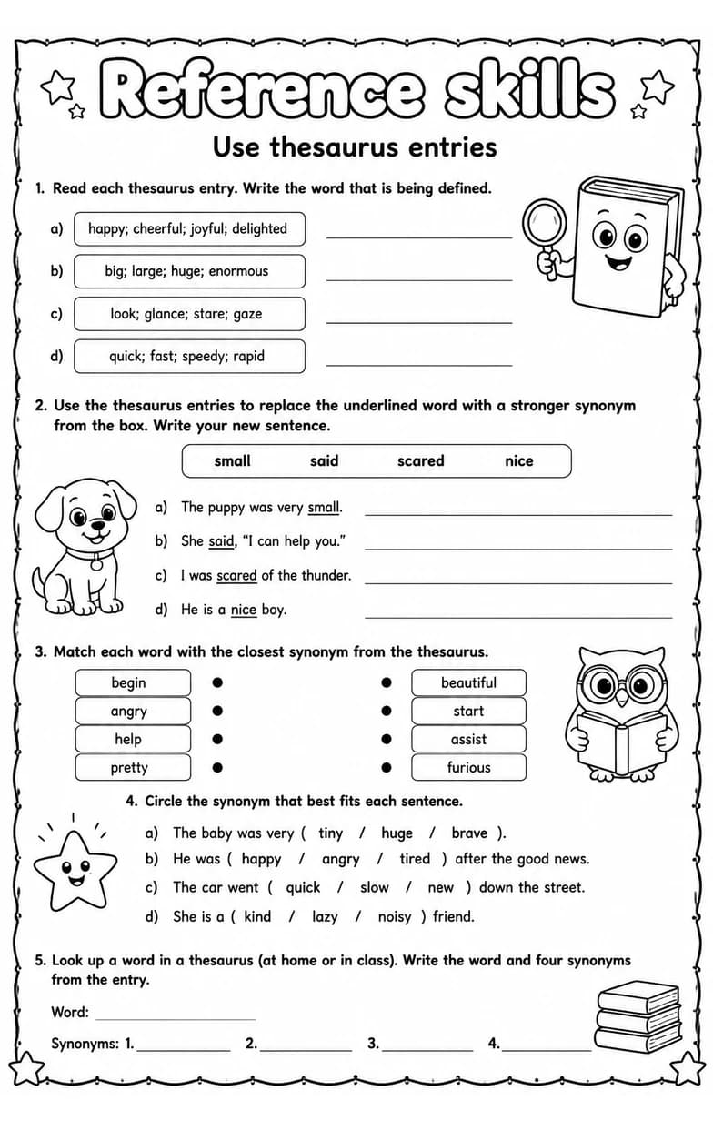 Use thesaurus entries — free printable Vocabulary English worksheet