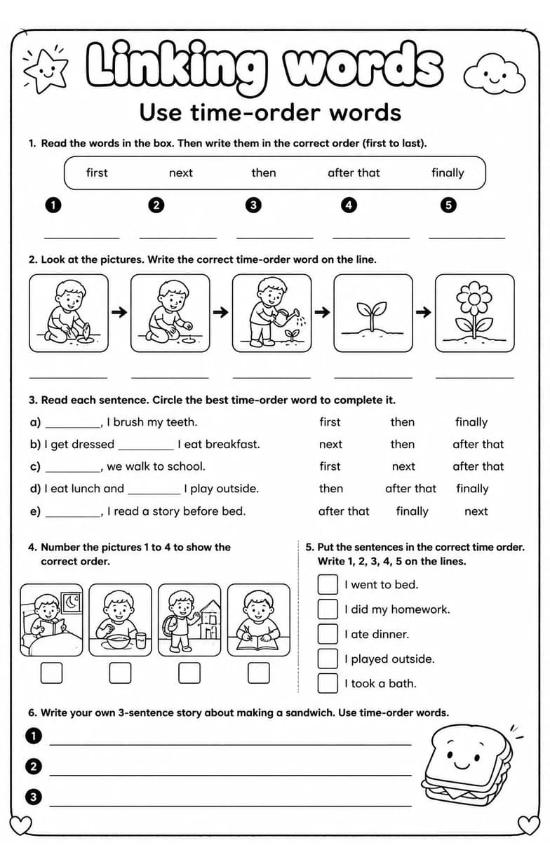 Use time-order words — free printable Writing strategies English worksheet