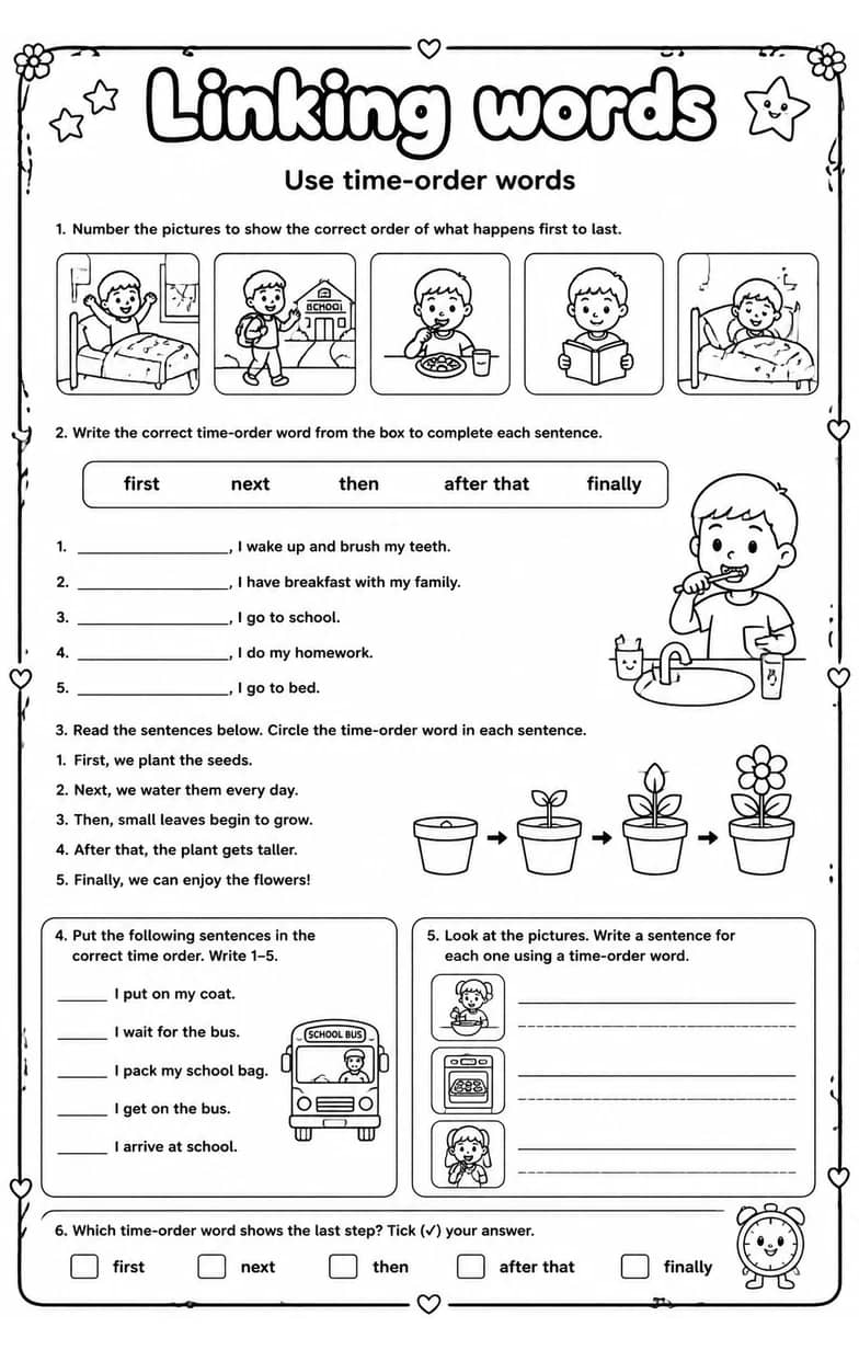 Use time-order words — free printable Writing strategies English worksheet