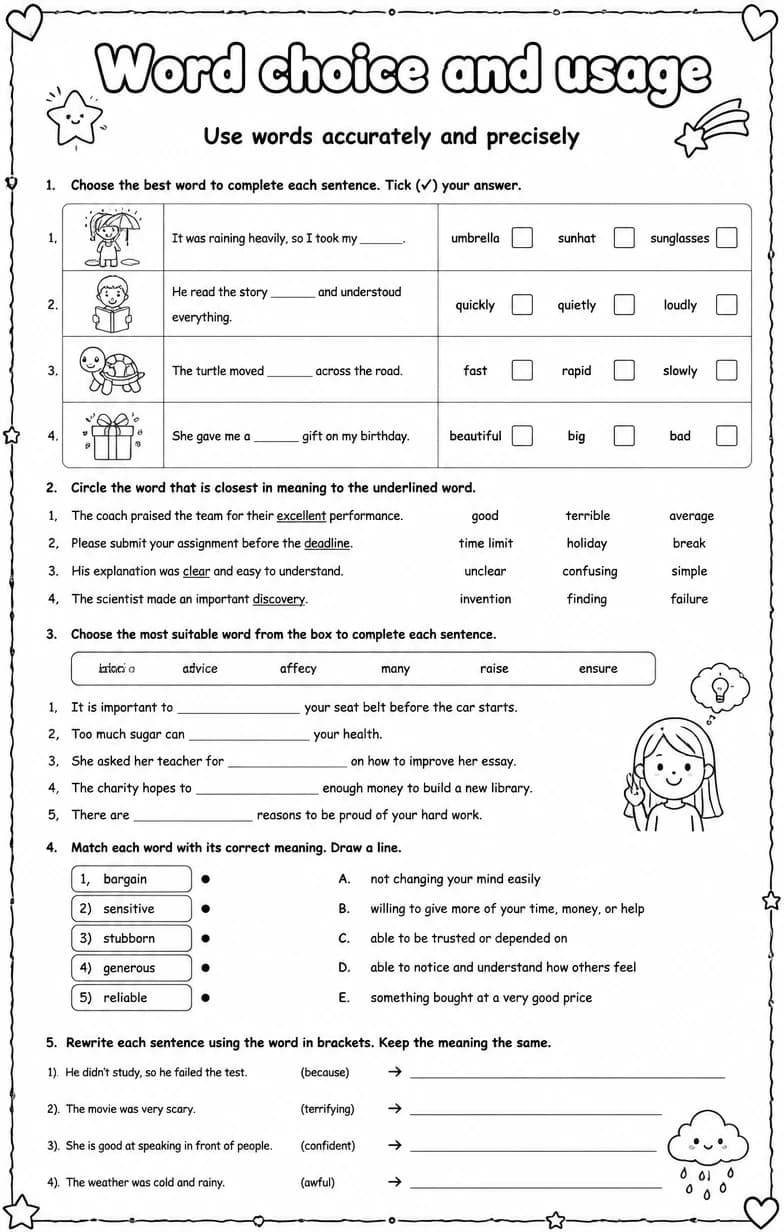 Use words accurately and precisely — free printable Vocabulary English worksheet