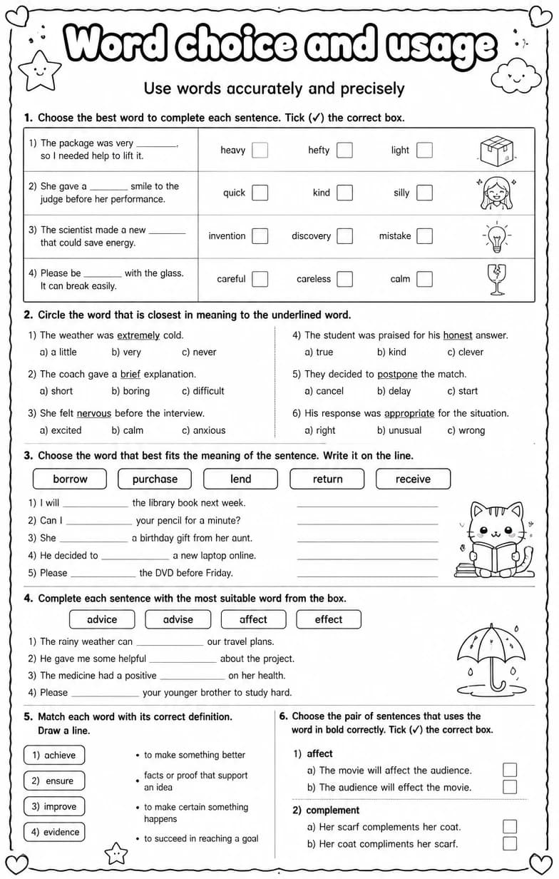 Use words accurately and precisely — free printable Vocabulary English worksheet