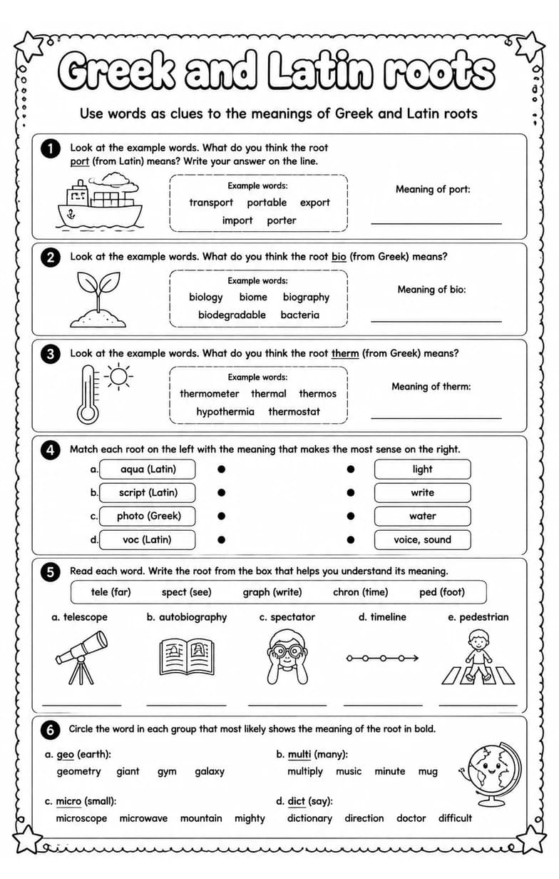 Use words as clues to the meanings of Greek and Latin roots
