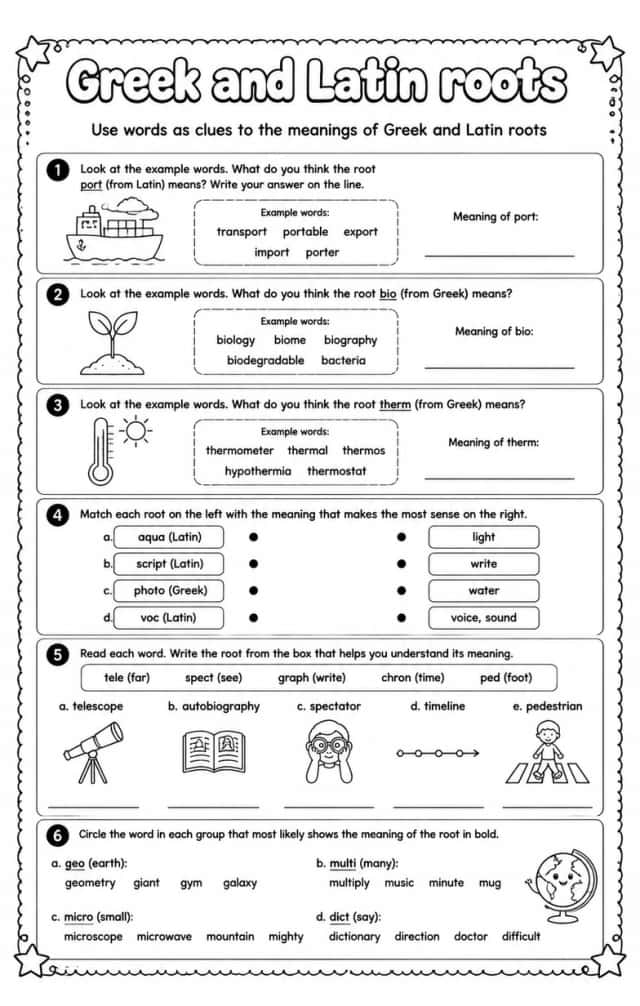 Use words as clues to the meanings of Greek and Latin roots