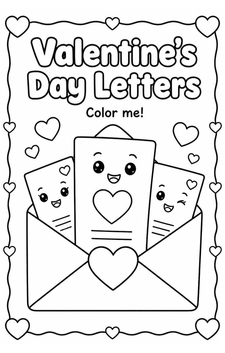 Valentine's Day Letters Coloring Page