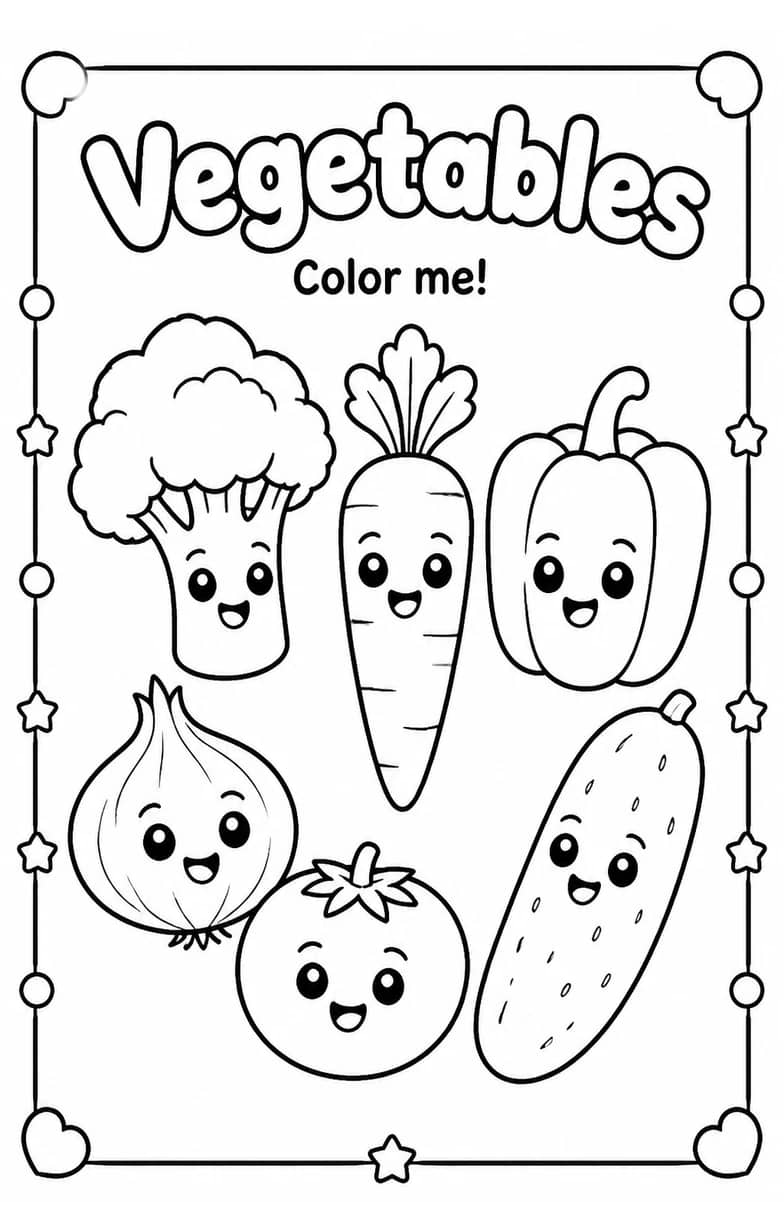 Vegetables Coloring Pages — free printable Kindergarten Art worksheet