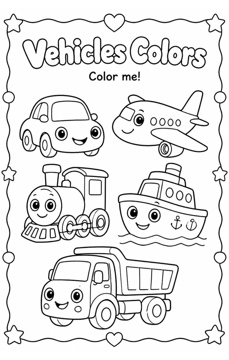 Vehicles Colors Coloring Page