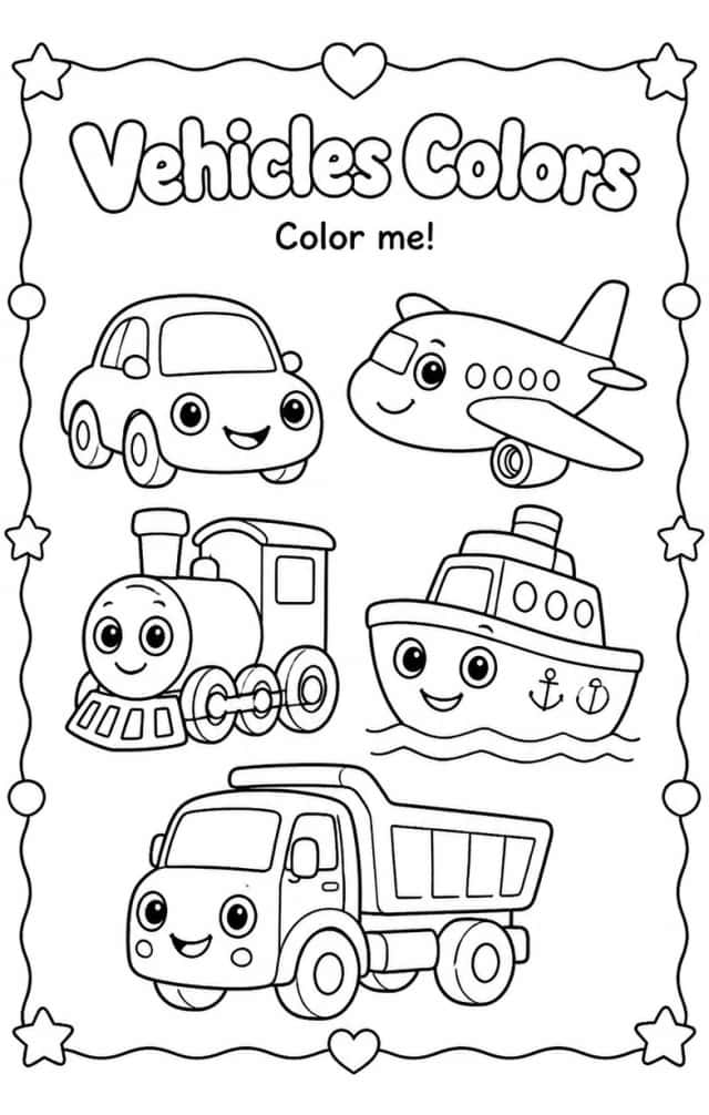 Vehicles Colors Coloring Page