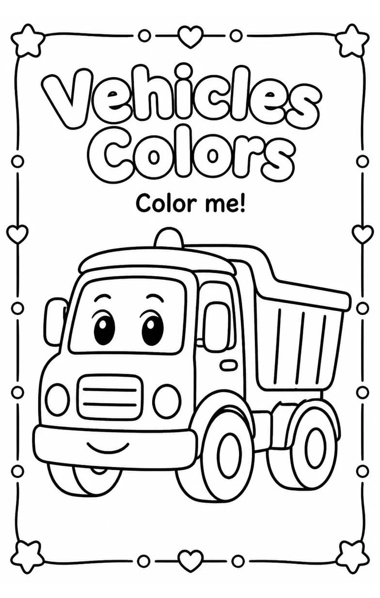 Vehicles Colors Coloring Page — free printable Grade 2 Art worksheet