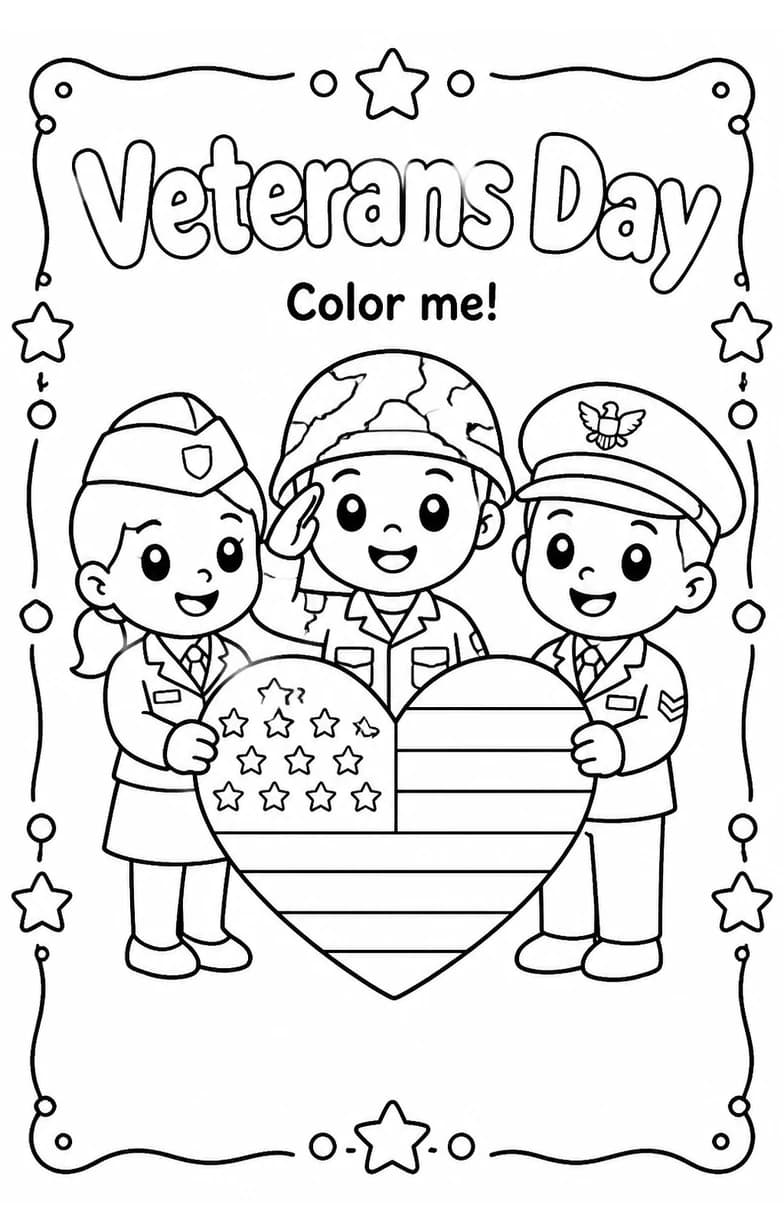 Veterans Day Coloring Pages — free printable Kindergarten Art worksheet