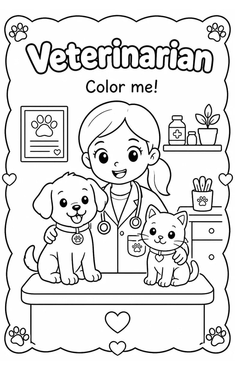 Veterinarian Coloring Pages — free printable Kindergarten Art worksheet