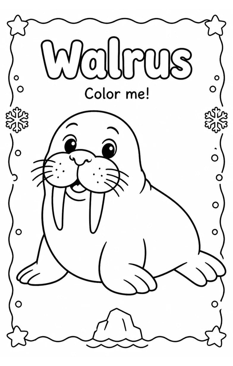 Walrus Coloring Pages — free printable Kindergarten Art worksheet