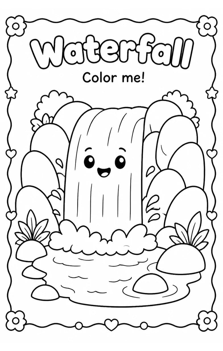 Waterfall Coloring Pages — free printable Kindergarten Art worksheet
